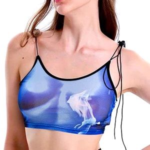 Lace Up Body Print Tie Dye Cami crop Tank Top with adjustable straps-BRAND NEW!